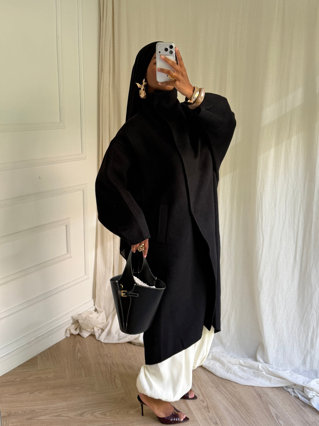 MANTEAU EN LAIN COUSU MAIN- Hanmade Wood coat NOIR