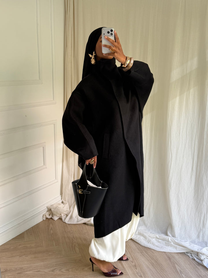 MANTEAU EN LAIN COUSU MAIN- Hanmade Wood coat NOIR