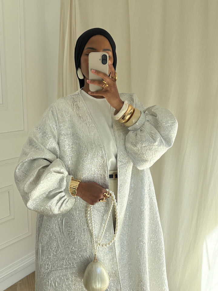 KIMONO BROCARD BLANC ARGENT