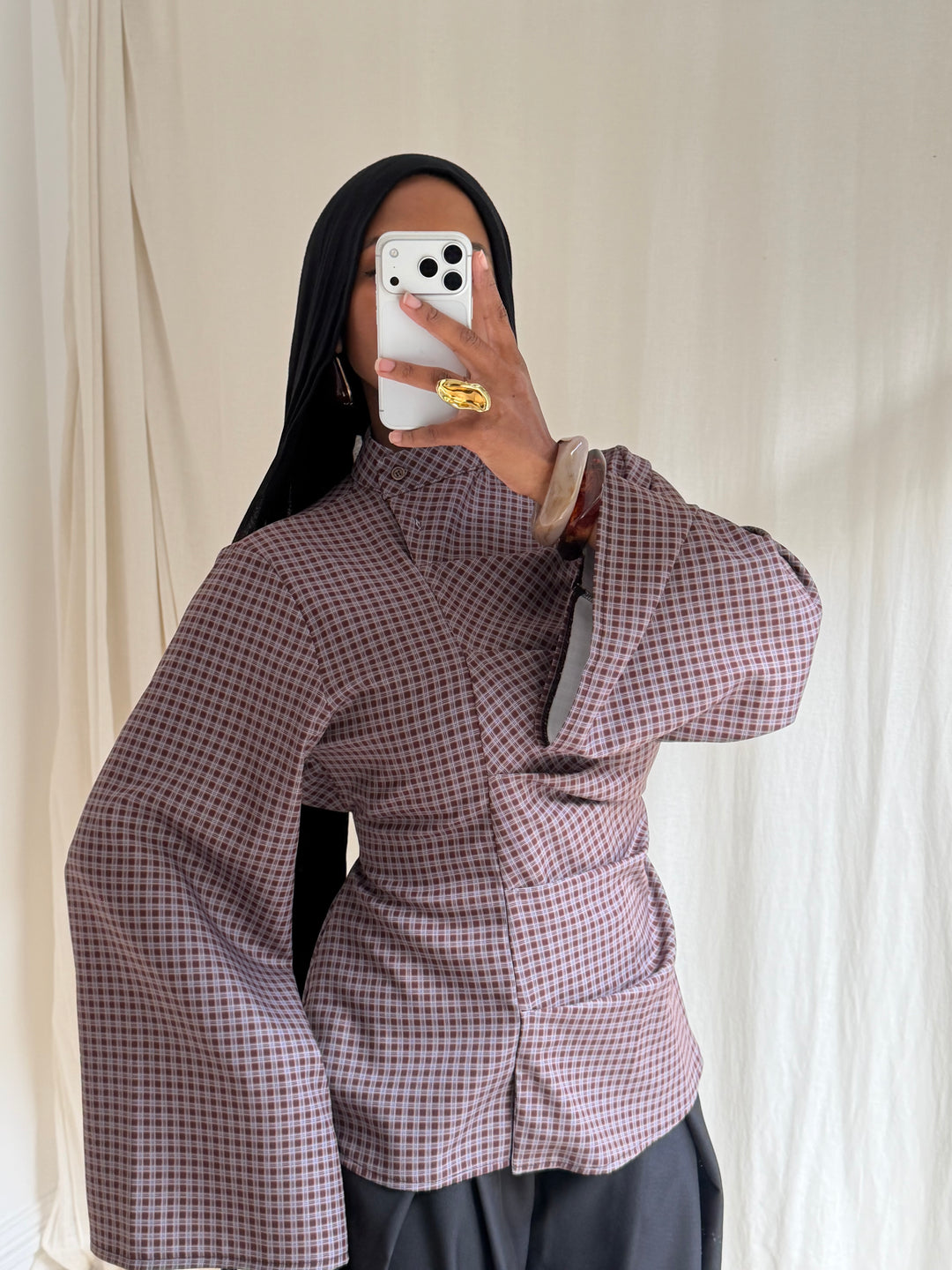 BLOUSE CINTRÉ VICHY
 MARRON