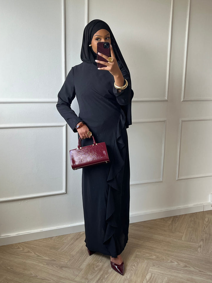ROBE LONGUE DRAPÉE NOIRE