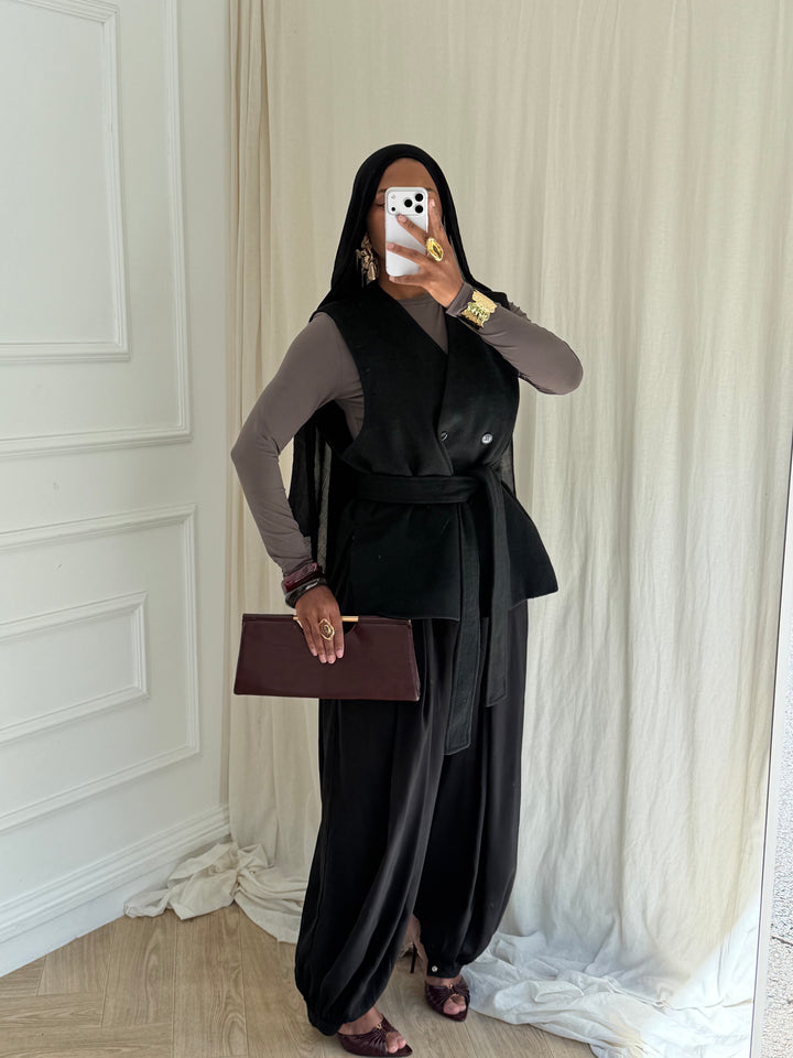 BLAZER PREMIUM SANS MANCHES LAINE NOIR