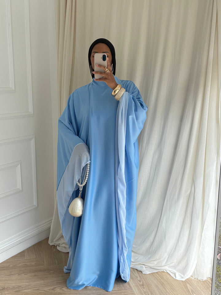 ABAYA SATIN BLEU BABY