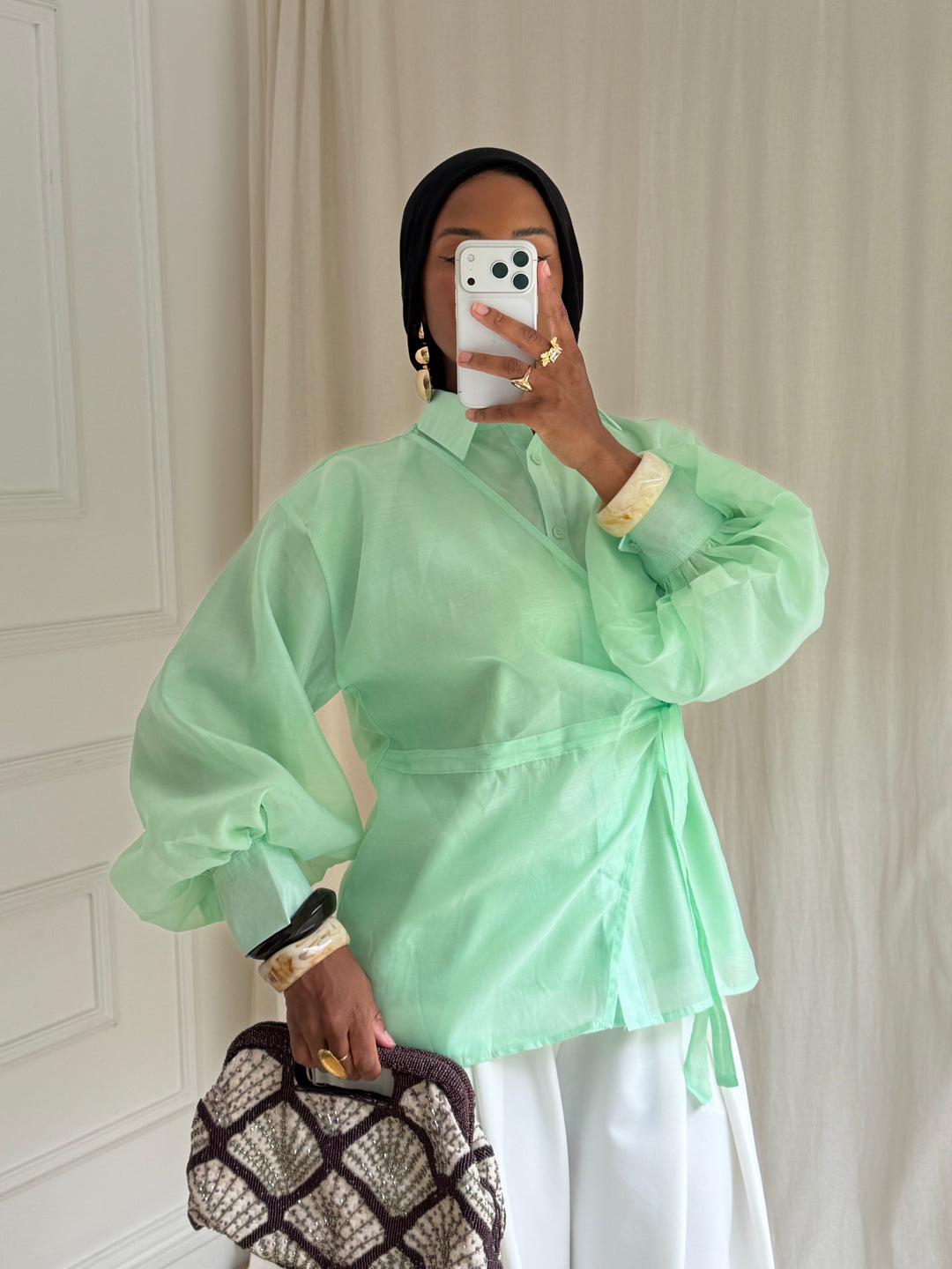 BLOUSE À NOUER VERT