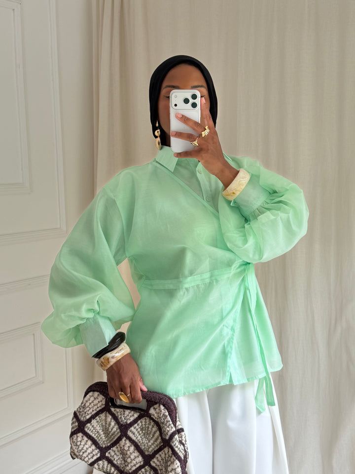 BLOUSE À NOUER VERT