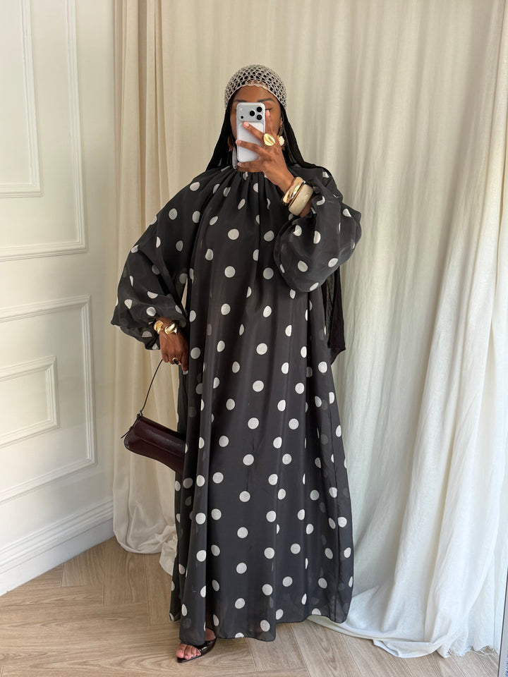 ROBE MANCHES BOUFANTES POIS NOIRE