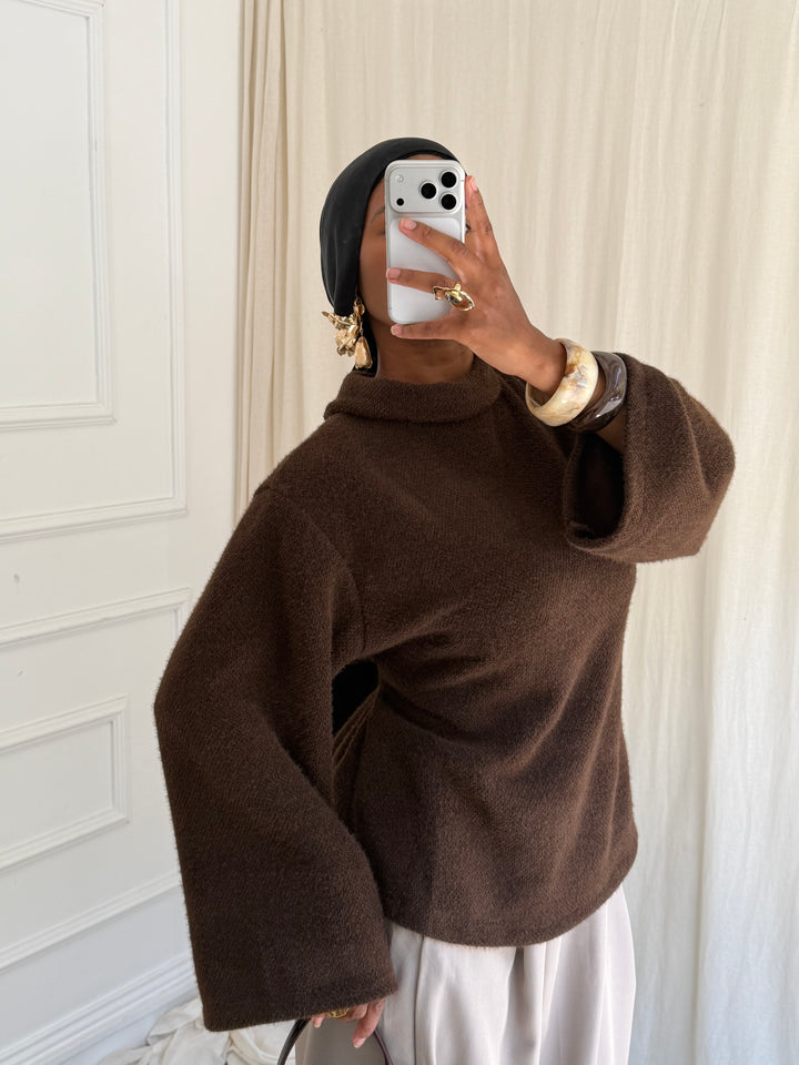 PULL COL MONTANT MARRON