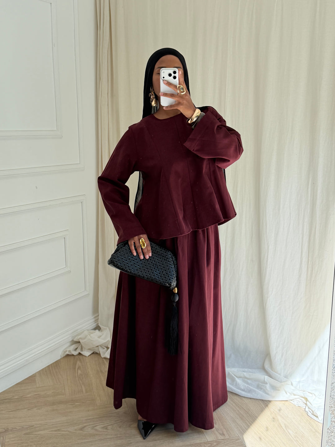 ENSEMBLE JUPE COTON BORDEAUX