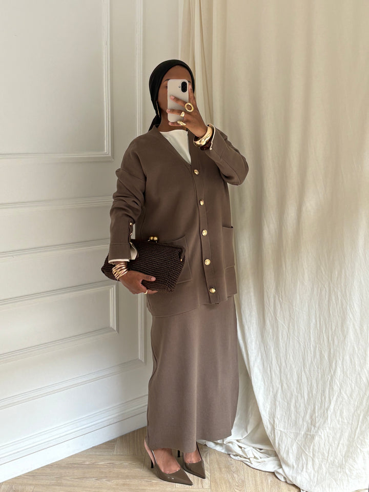 ENSEMBLE JUPE GILET BOUTONNÉ