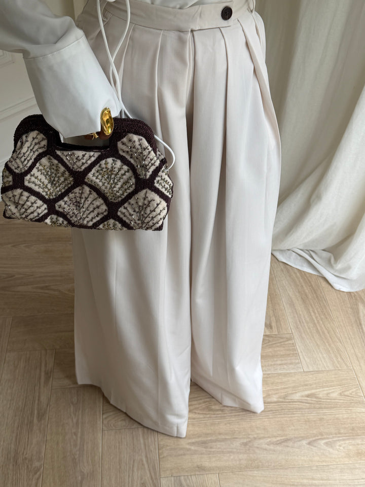 PANTALON PREMIUM LARGE ET PLISSÉ BEIGE CLAIR