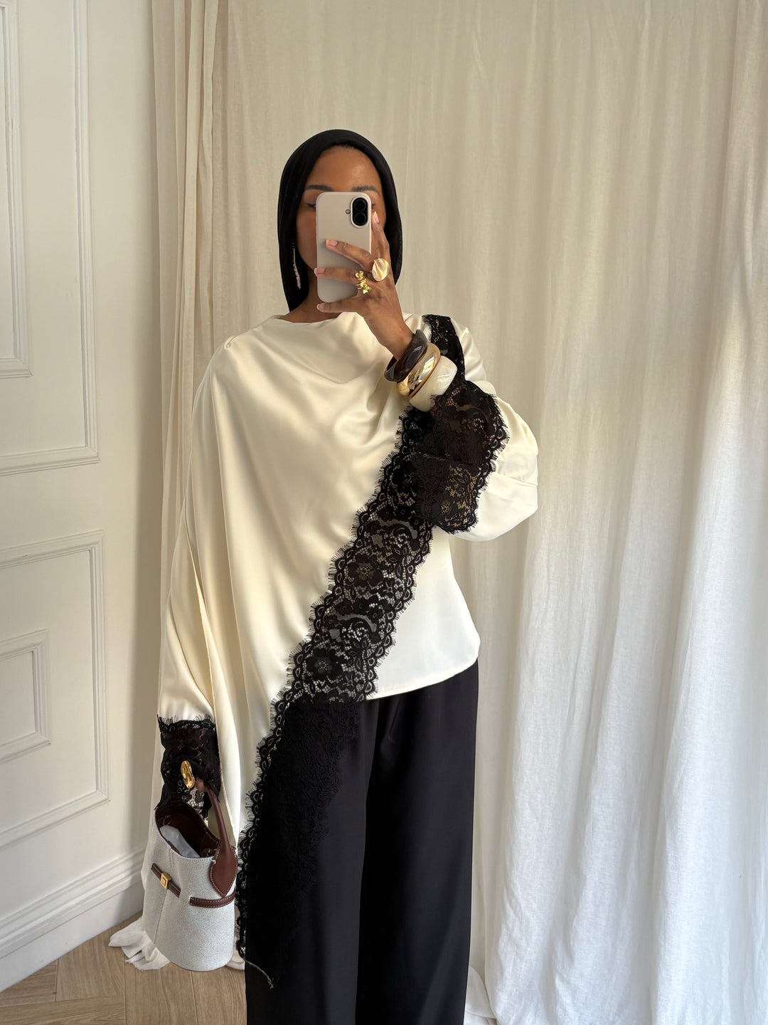 BLOUSE DENTELLE CAPE BICOLORE CRÈME