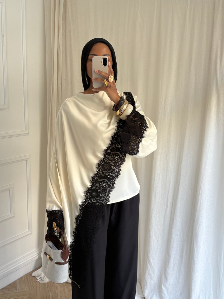 BLOUSE DENTELLE CAPE BICOLORE CRÈME