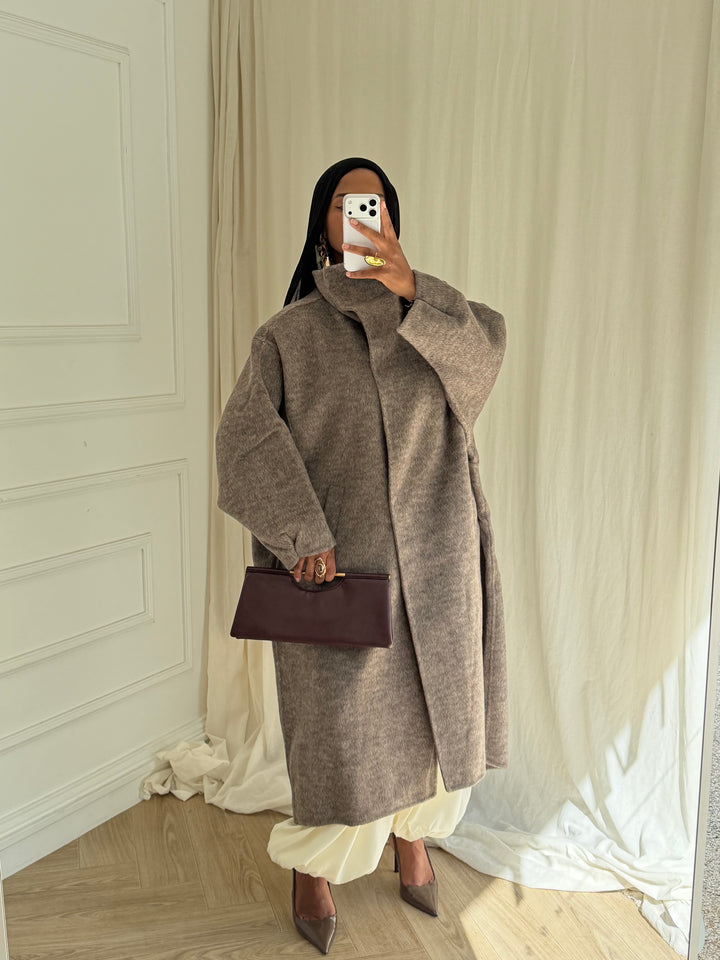 MANTEAU EN LAIN COUSU MAIN- Hanmade Wood coat TAUPE