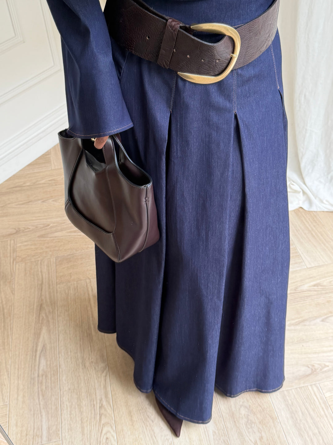 JUPE ÉVASÉE PLISSÉE DENIM