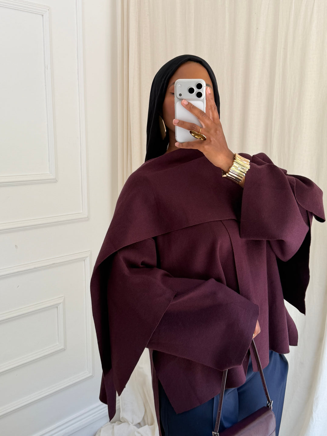 PULL OVERSIZE A CAPE BORDEAUX