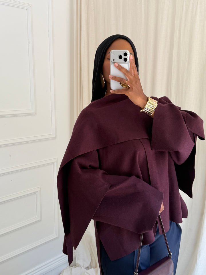 PULL OVERSIZE A CAPE BORDEAUX