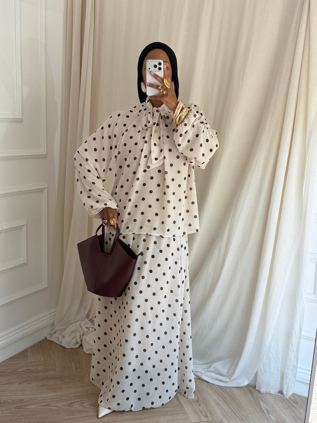 ENSEMBLE JUPE POIS CRÈME