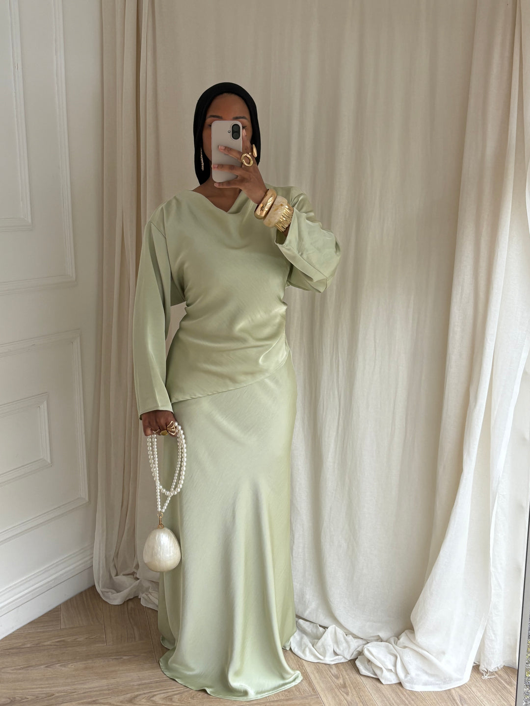 SET JUPE SATIN MENTHE