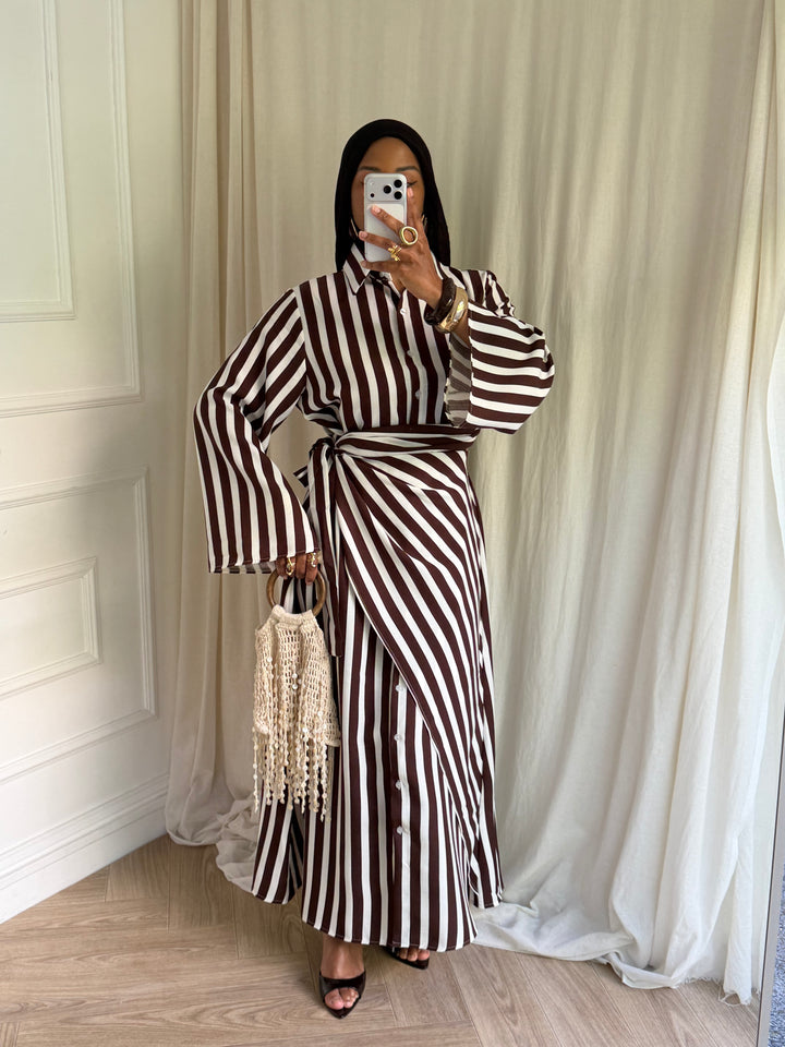 ROBE À RAYURES MAELYS MARRON