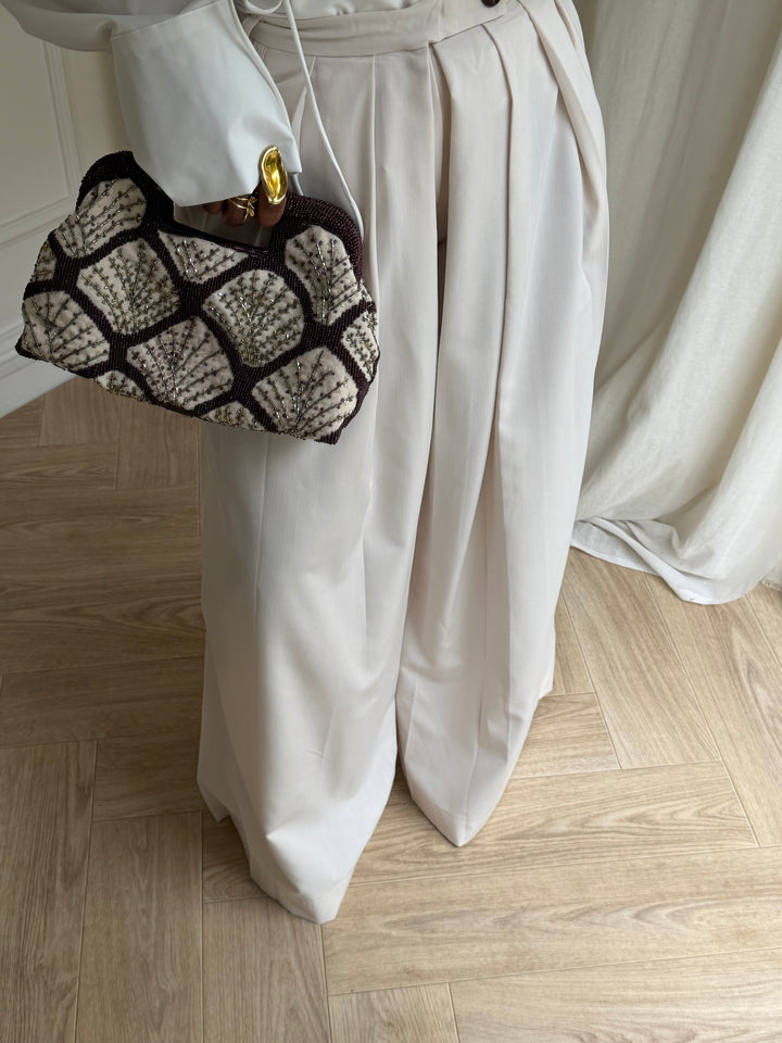 PANTALON PREMIUM LARGE ET PLISSÉ BEIGE CLAIR