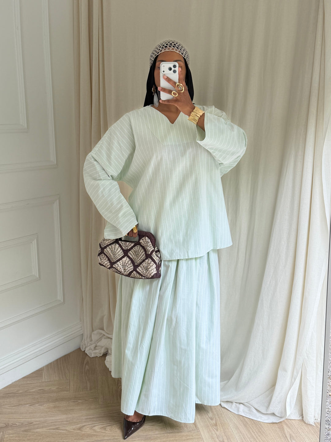 ENSEMBLE JUPE À RAYURES BLEU