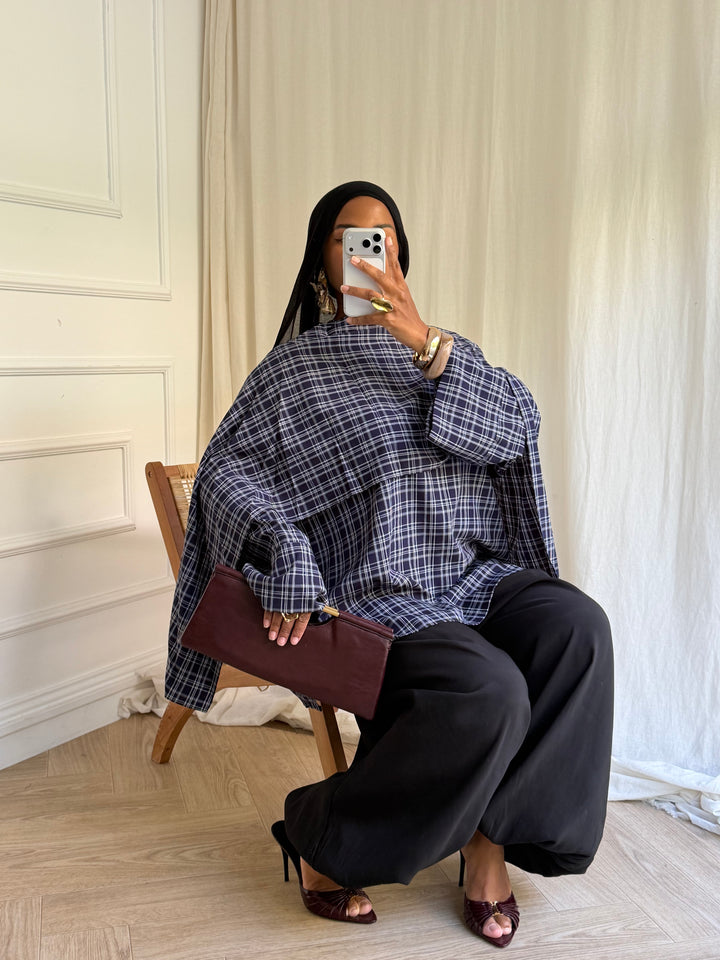 BLOUSE CARREAUX AVEC CAPE BLUE