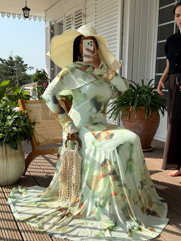 ROBE IMPRIMÉE DRAPÉE LUXE VERT
