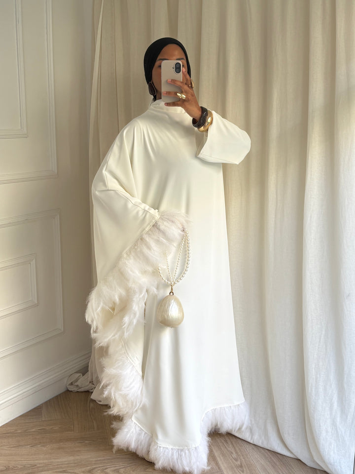 ROBE CAPSULE PLUME BLANCHE ( qualité luxe)