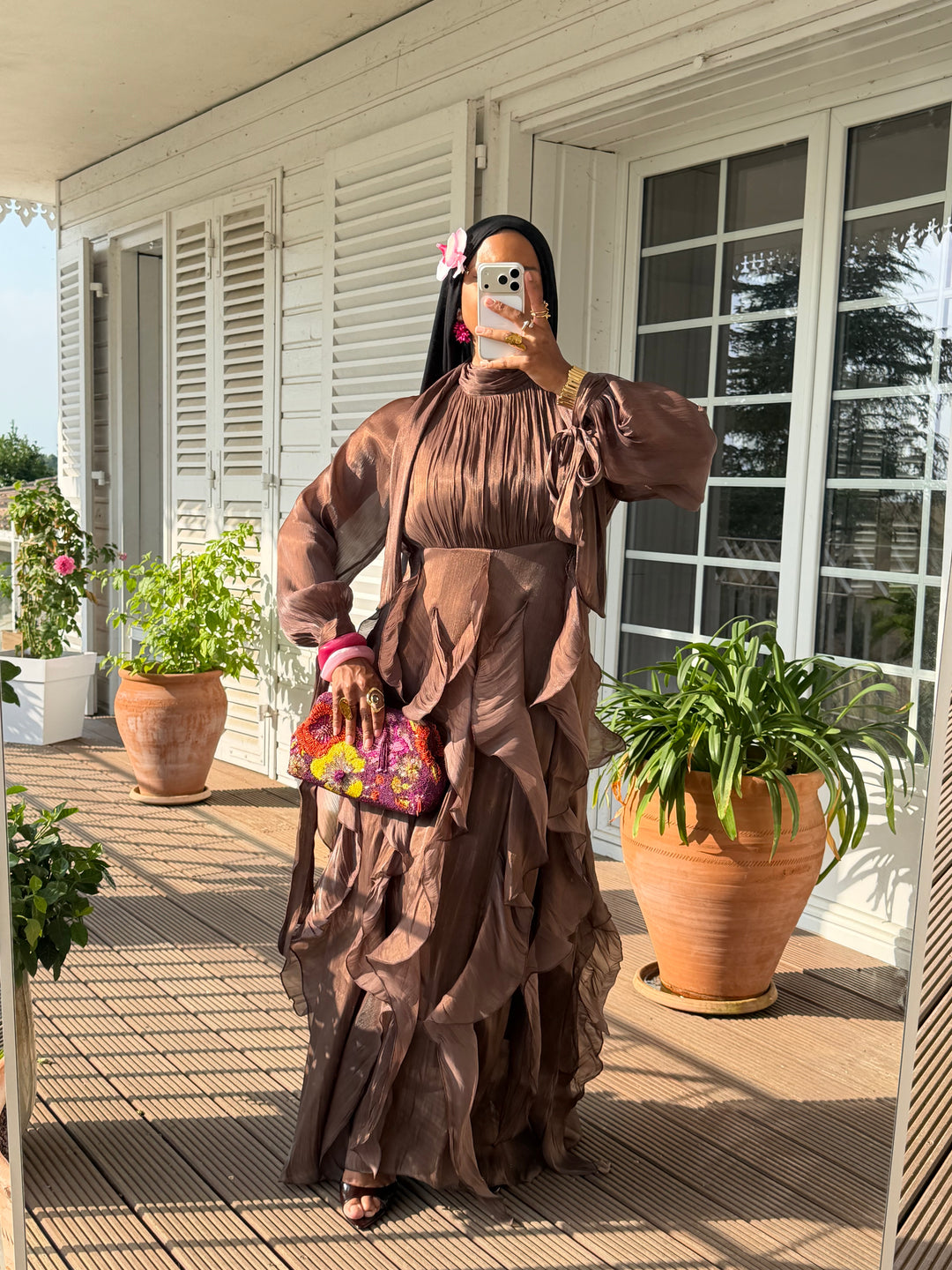 ROBE VOLANTS SIGNATURE MARRON