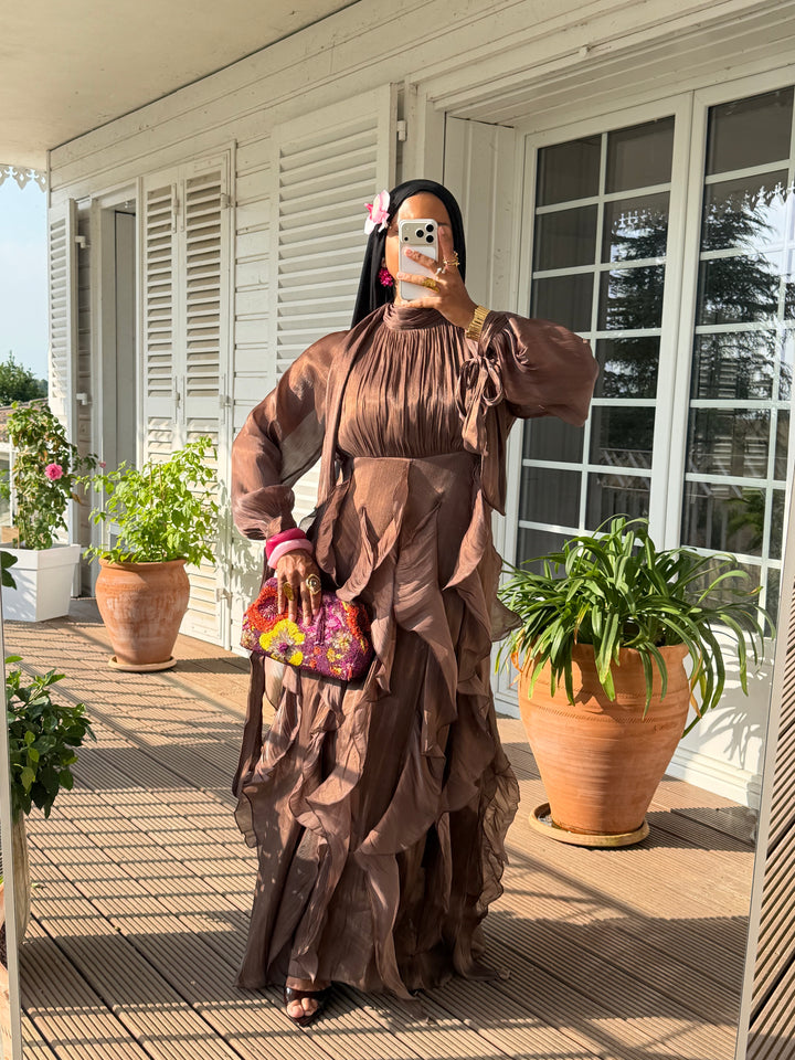 ROBE VOLANTS SIGNATURE MARRON