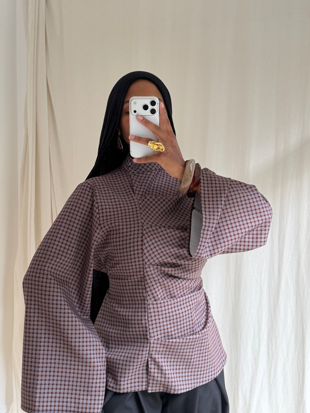 BLOUSE CINTRÉ VICHY
 MARRON