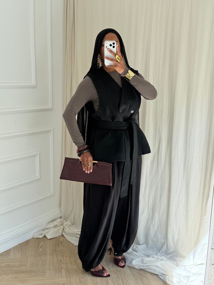 BLAZER PREMIUM SANS MANCHES LAINE NOIR