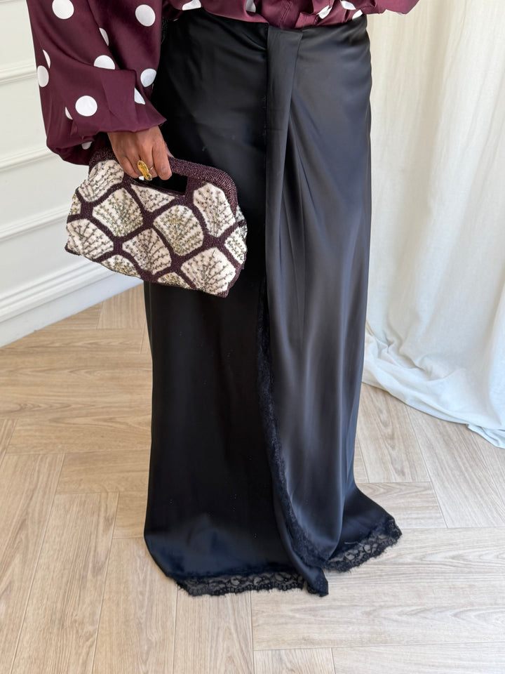 MAXI JUPE SATIN DENTELLE NOIRE
