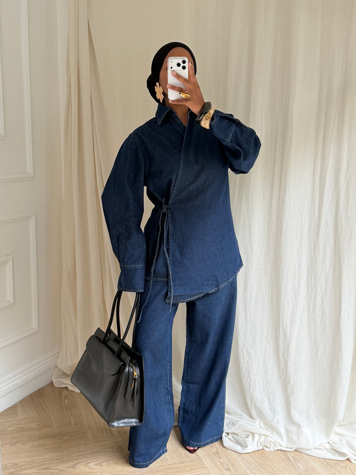 ENSEMBLE PANTALON ET VESTE CACHE CŒUR BLEU