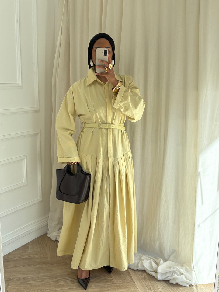 ROBE LONGUE PLISSÉE EN COTON AVOCAT