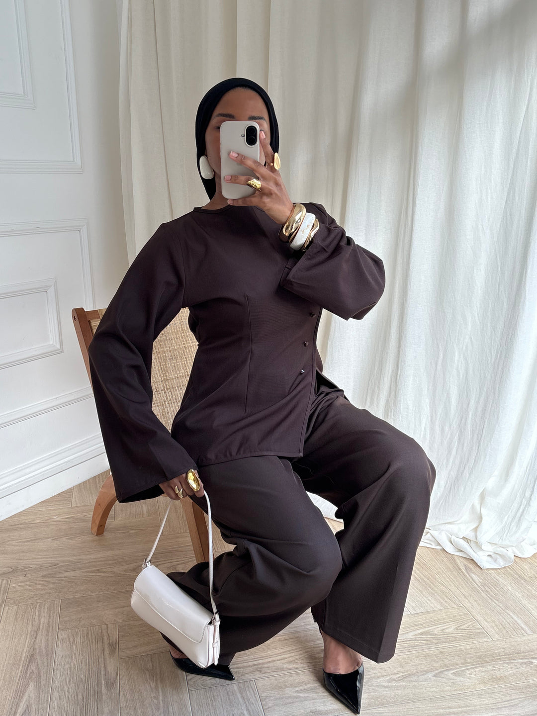 BLOUSE TAILLEUR BOUTONS MARRON