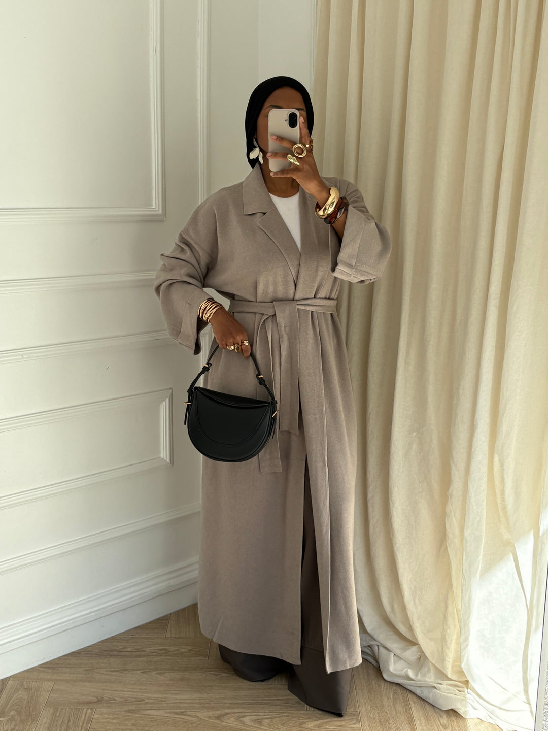 CARDIGAN LONG A REVERS TAUPE