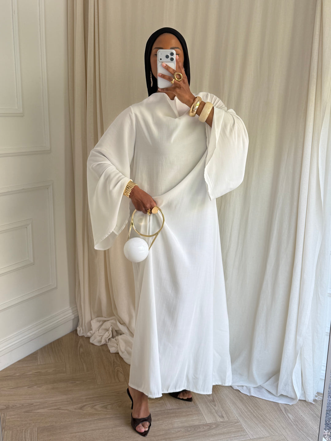ROBE MANCHES ÉVASÉES BLANC