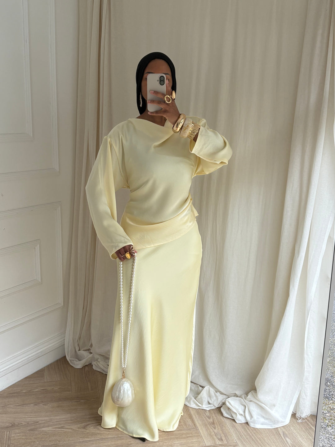 SET JUPE SATIN JAUNE