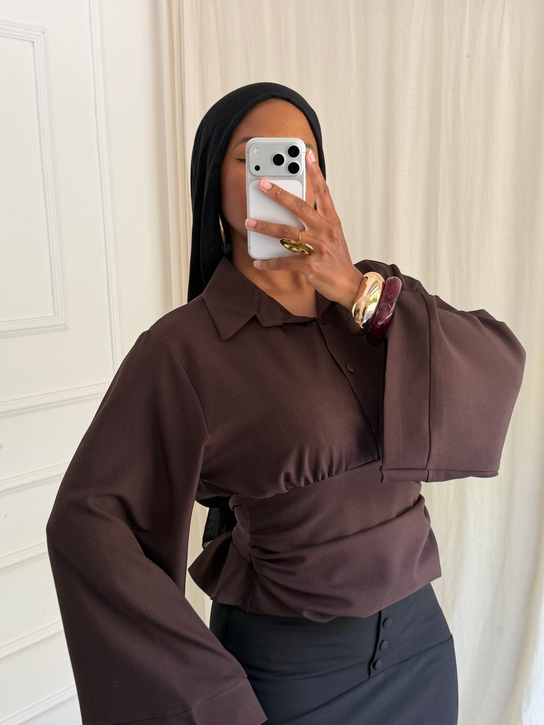 BLOUSE CINTRÉ BOUTONS MARRON