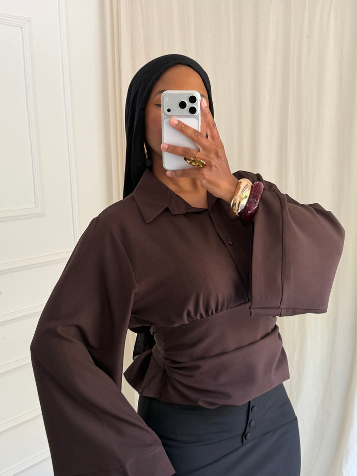 BLOUSE CINTRÉ BOUTONS MARRON