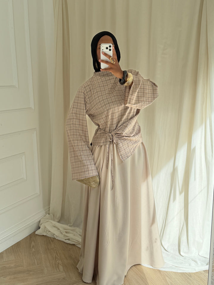 ENSEMBLE JUPE A CARREAUX BEIGE