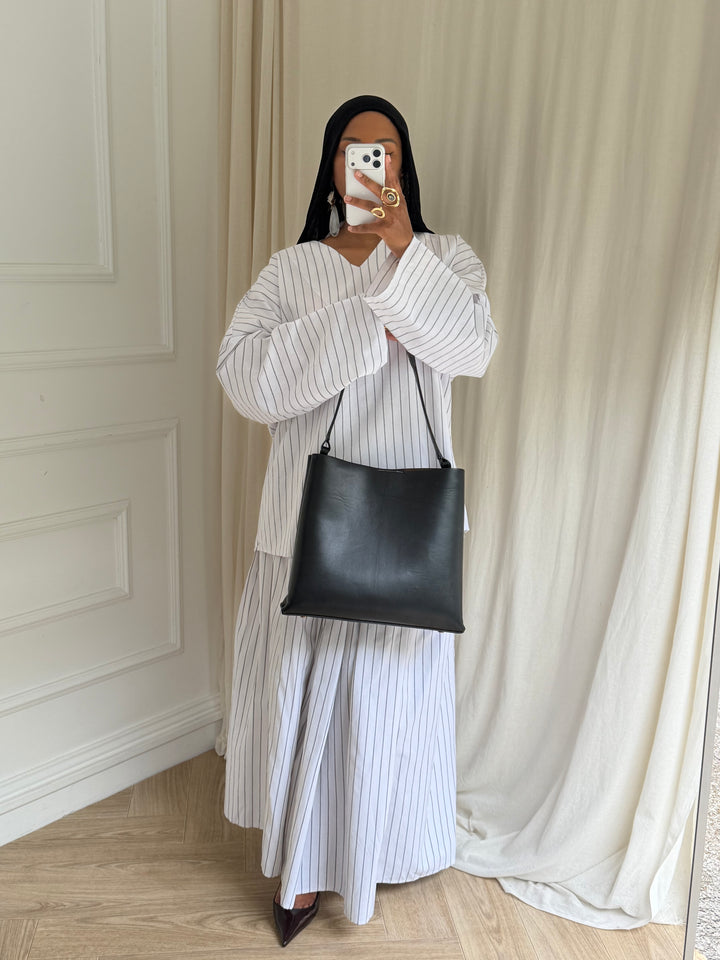 ENSEMBLE JUPE À RAYURES BLANC
