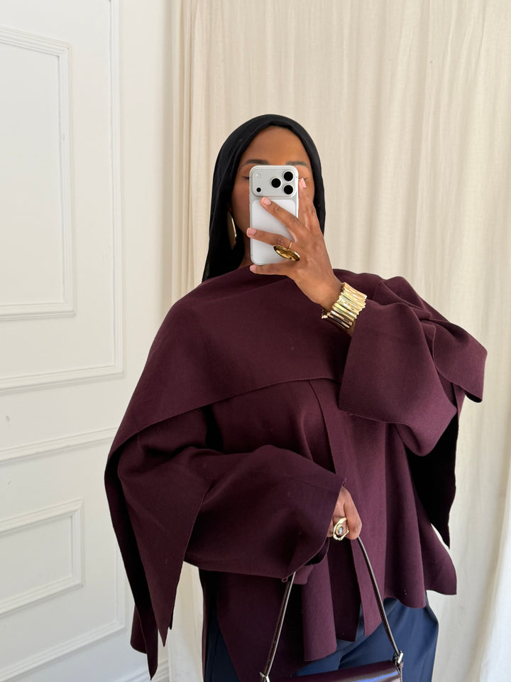 PULL OVERSIZE A CAPE BORDEAUX