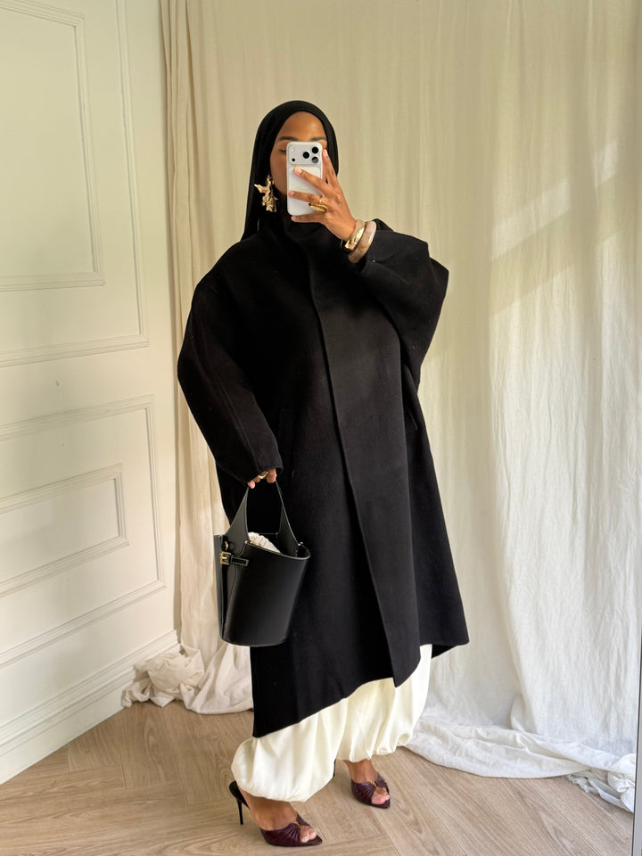 MANTEAU EN LAIN COUSU MAIN- Hanmade Wood coat NOIR