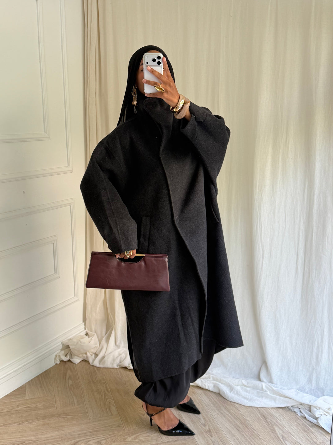 MANTEAU EN LAIN COUSU MAIN- Hanmade Wood coat GRIS FONCÉ