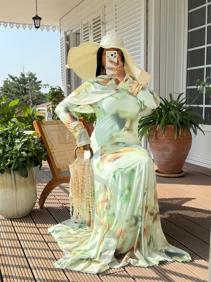 ROBE IMPRIMÉE DRAPÉE LUXE VERT