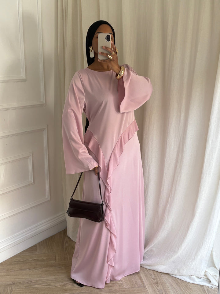 ROBE SATIN DRAPÉE ROSE