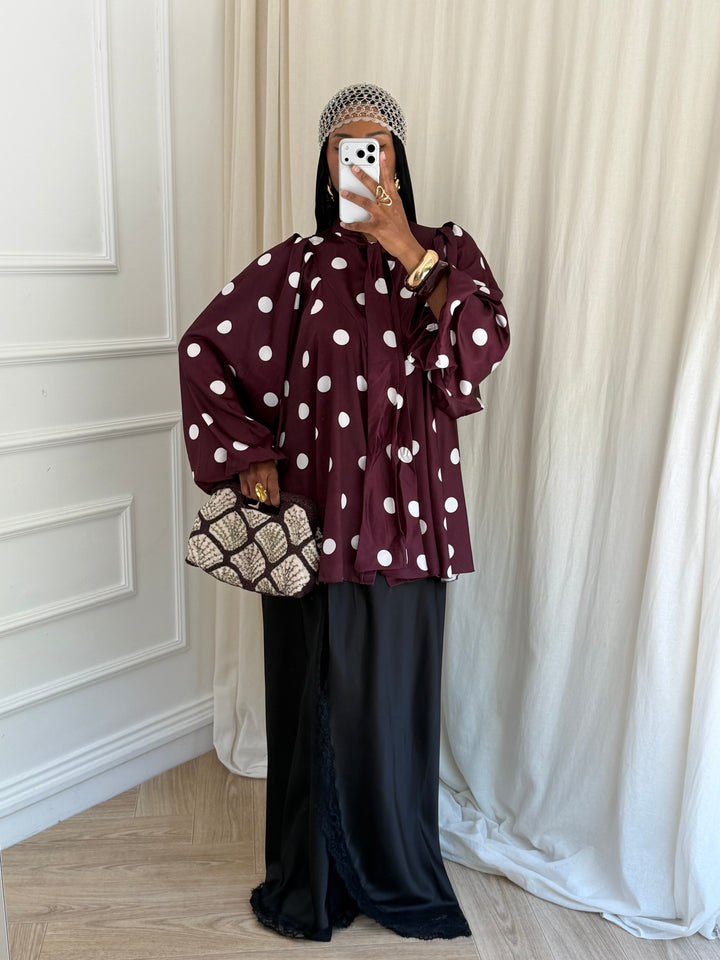 BLOUSE COL CLODINE A POIS BORDEAUX