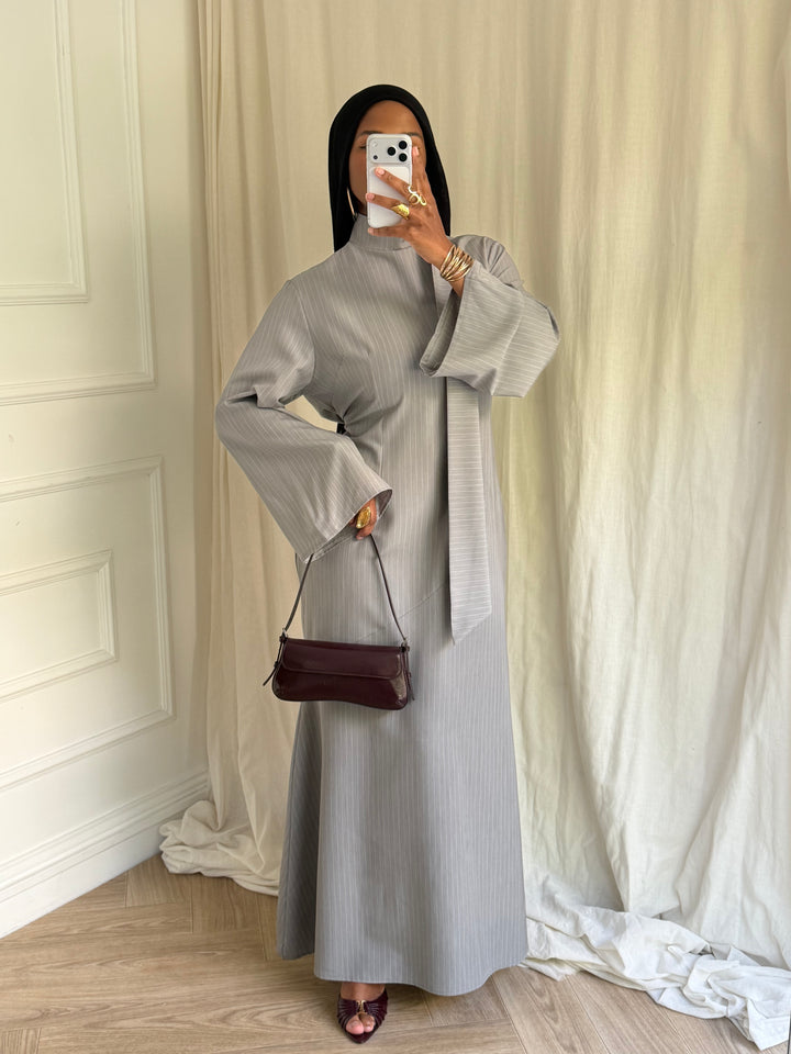 ROBE RAYURES SOHANE GRIS PERLE